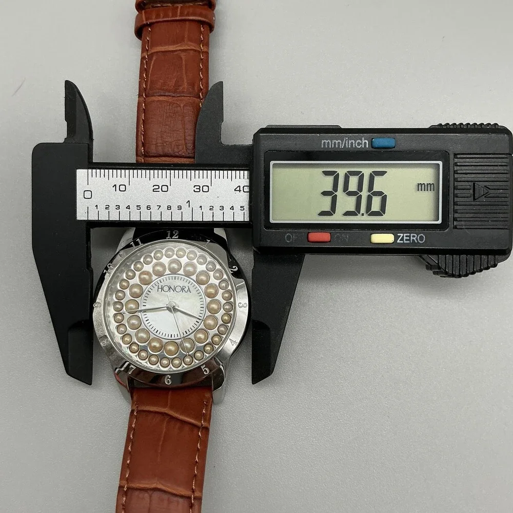 Honora Womens Watch 40mm Champagne Pearl Dial Brown Leather Issue w/ Crown
